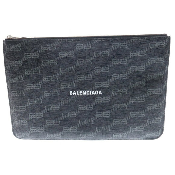 BALENCIAGA BB Monogram Leather Clutch Bag Black - Picture 1 of 6